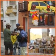 Mucha venta callejera. Los vendedores son insistentes! Abajo se ven los dulces de coco.